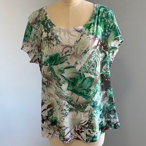 Style & Co. Women's Green Floral Short Sleeve Top SZXL